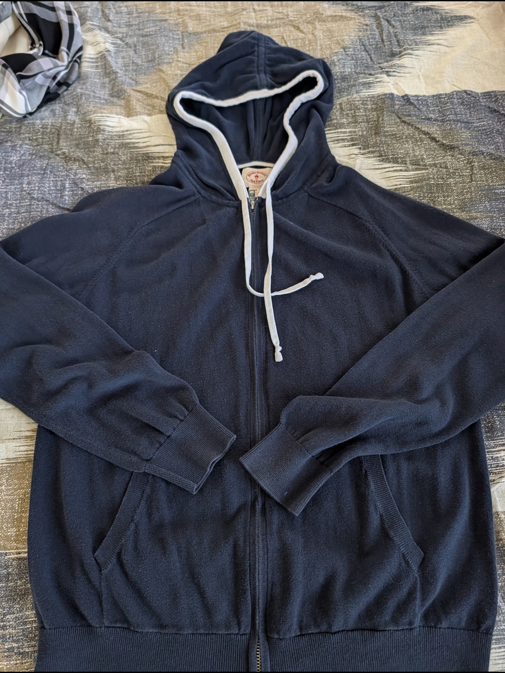 Brooks Brothers Navy Zip-Up Hooded Sweater with White Trim